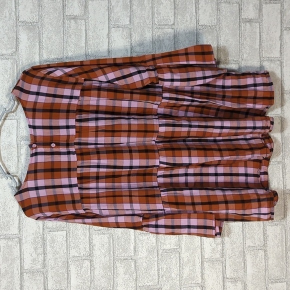 EVRI Pink Orange Plaid Tiered Blouse Boat Neck Size 1X - Picture 5 of 5